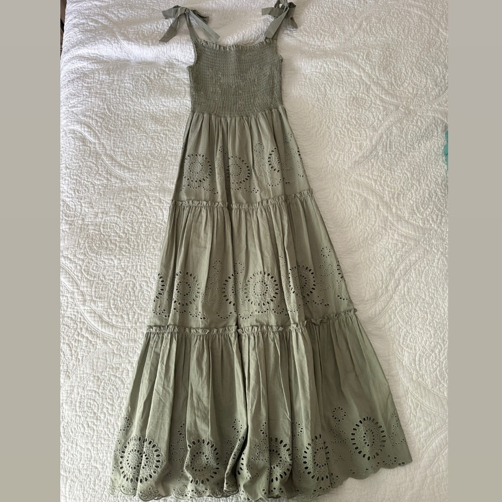Zara Openwork Embroidered Dress in Khaki